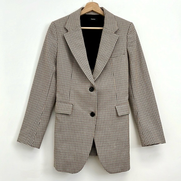 Theory Super Cinch Fremont Plaid Long-Line Blazer Cotton-Wool Tailored - Size 0 - Picture 15 of 16